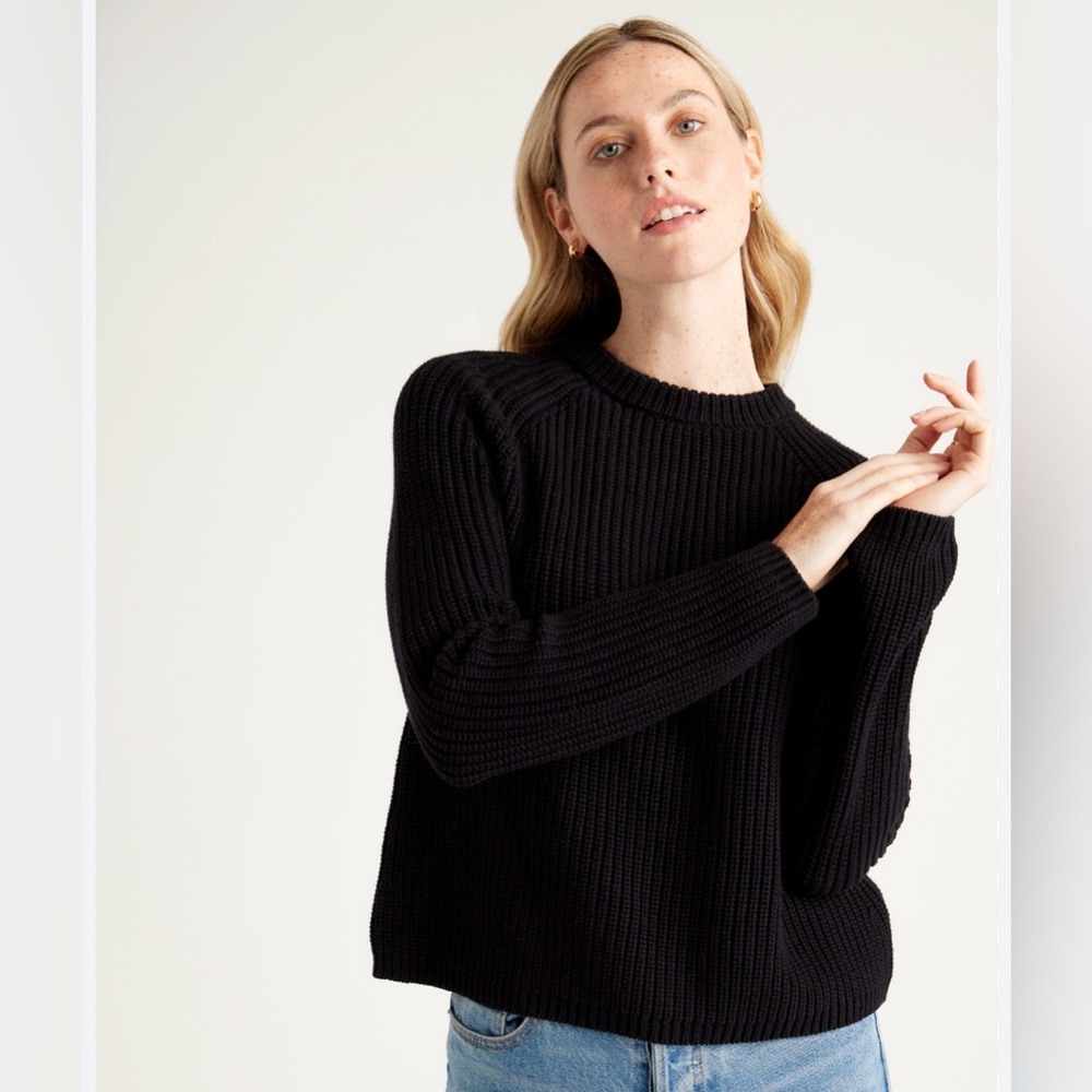 Quince Black Ribbed Crewneck Sweater